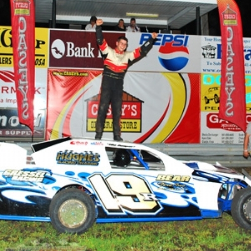 Victory dance at the Southern Iowa Speedway in Oskaloosa, Iowa.